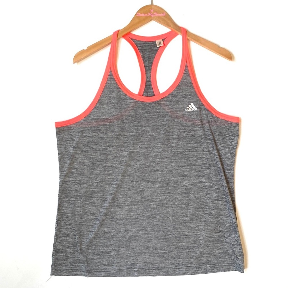 Adidas climalite Racerback Running Tank, Size L, Gray with‎ coral trim, NWOT